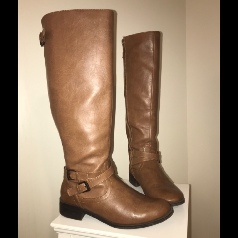 Call It Spring Brown Buckle Knee-High Boots
